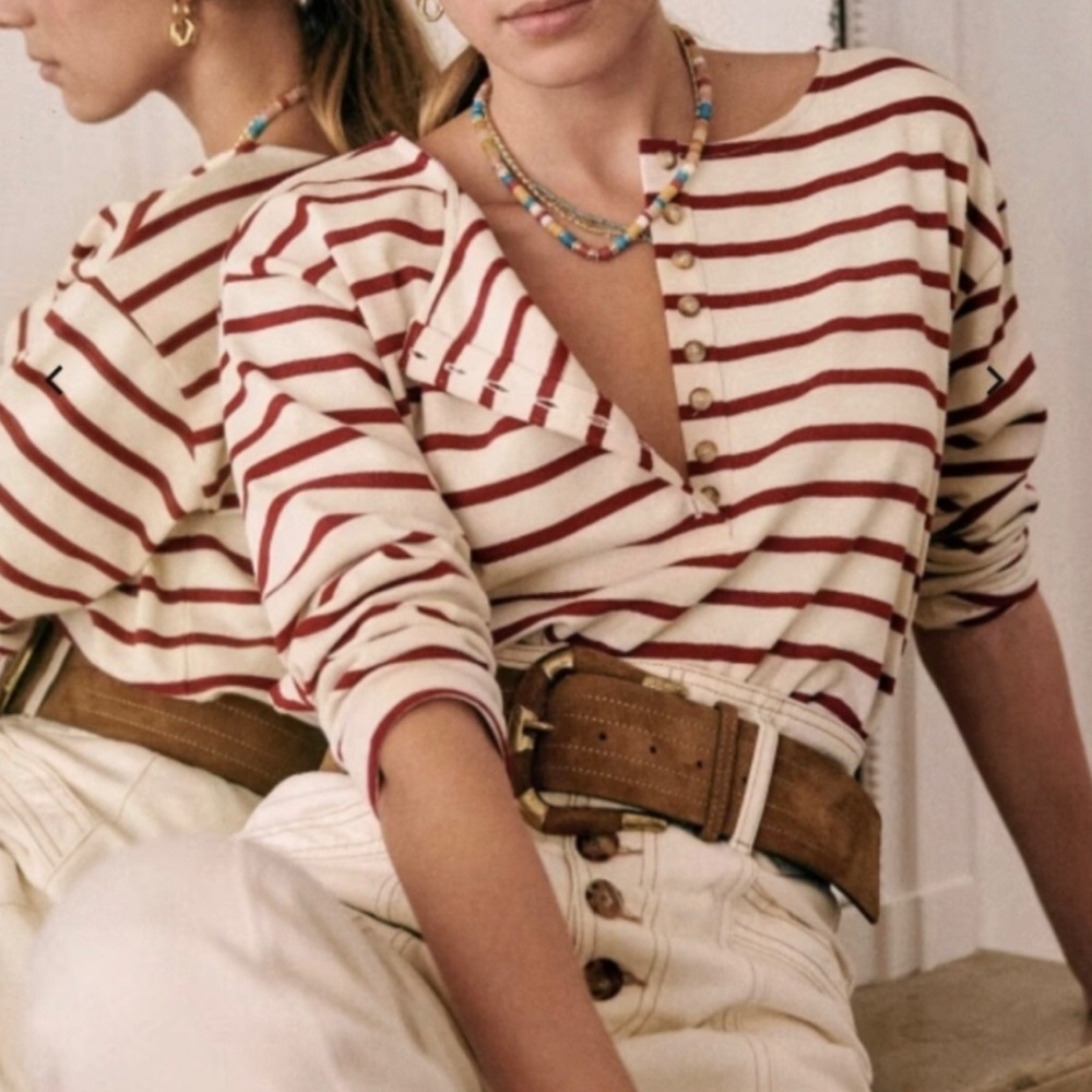 NWT SEZANE GATSBY Marinere Striped Top Shirt Ecru Bordeaux Women’s Small